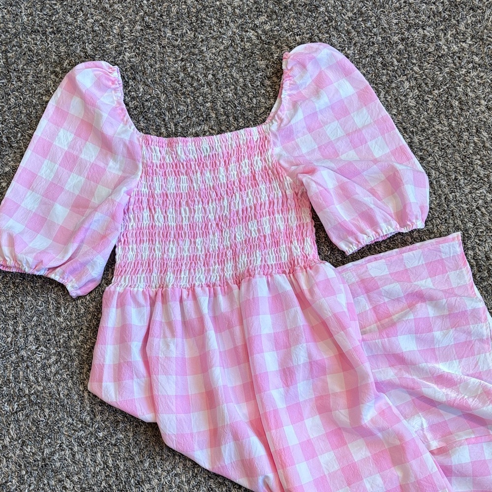Pink Gingham Puff Sleeve Dress